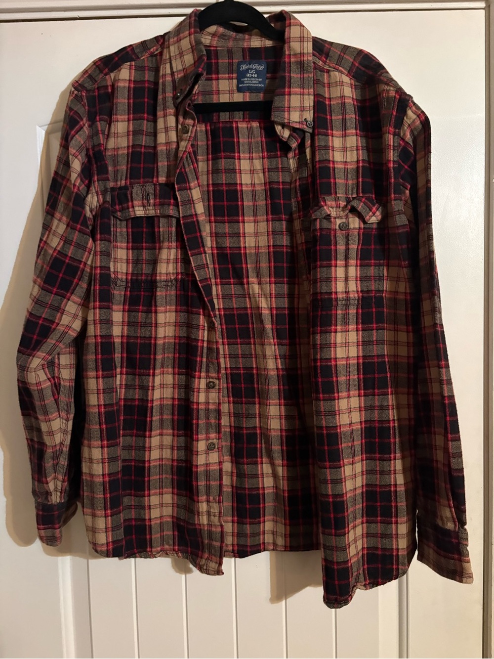 Faded Glory Red and Tan Plaid Button-Down Shirt
